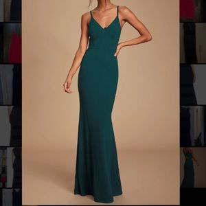 Moments Of Bliss Forest Green Backless Mermaid Maxi Dress- size small